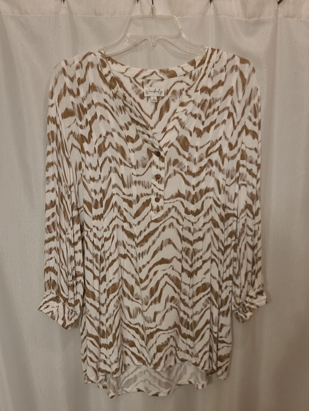 Wonderly White and Brown Zebra Print V-Neck Blouse